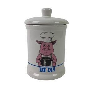 Vintage Bandwagon Fat Can Pig Ceramic Jar and Lid Kitchen Bacon Grease Can 1980s